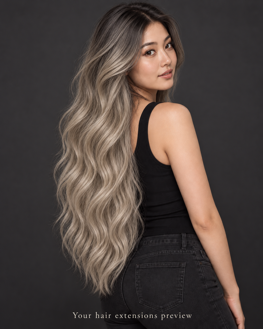 2T/SILVER# - Dark Rooted Silver - Weft - Wavy - 70 cm · 100 g styling preview